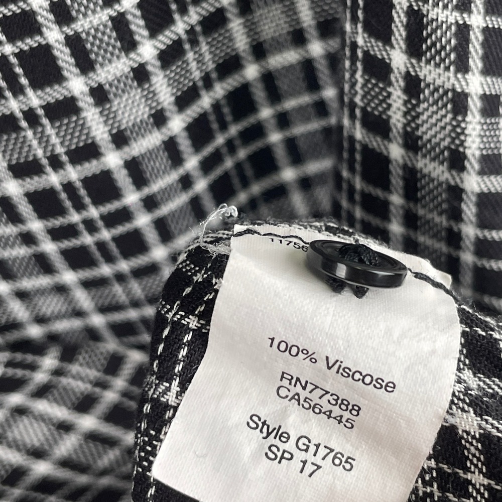Madewell Central Shirt Dress Black Plaid Tulip Hem Button Front Viscose G1765 XS - Picture 8 of 10